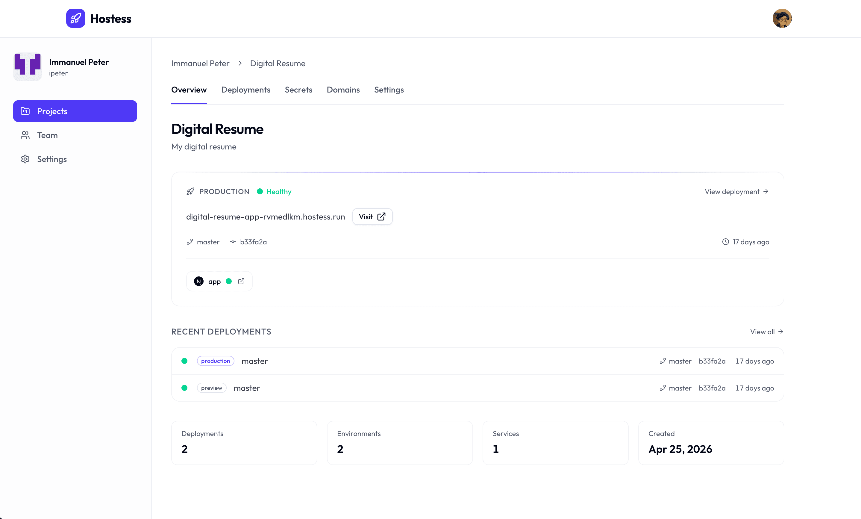 Project dashboard